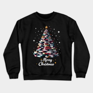 Merry Christmas Library Cute Book Tree Book Lover Librarian Crewneck Sweatshirt